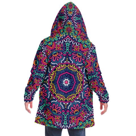 Tribal pattern rave cloak with hood, sleeves and side pockets