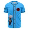 Blue anime-inspired rave baseball jersey with masked ninja reading a book front print