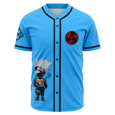Blue anime-inspired rave baseball jersey with masked ninja reading a book front print
