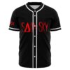 Black rave baseball jersey with red Said The Sky text on front, white trim