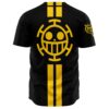 Grinning skull logo centered on back with bold yellow stripe down the spine