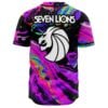 Back view showing Seven Lions text above lion logo on oil slick rainbow swirl design