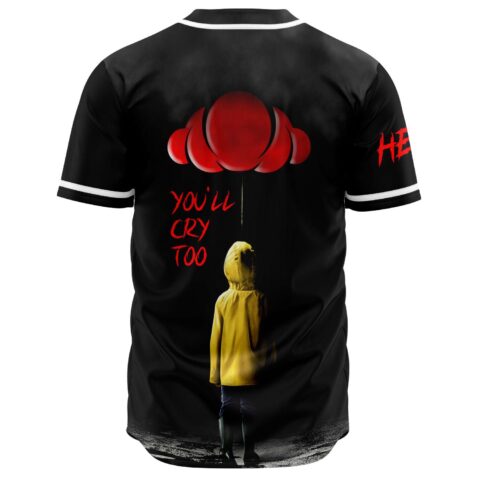 Back view showing red balloon graphic and You'll Cry Too text with yellow-hooded figure