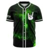Green galaxy nebula rave baseball jersey with rock hand sign front view