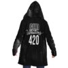 Gud Vibrations 420 text on black halftone dot rave cloak back view