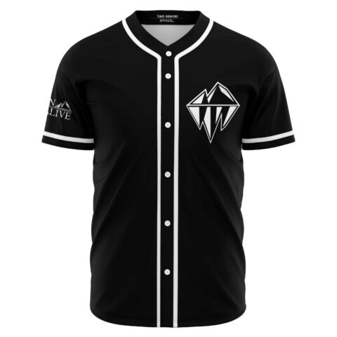 Black rave baseball jersey with white mountain diamond logo front view