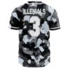 Black camouflage jersey back view with ILLENIALS text and number 3