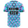 Back view of mermaid scale jersey reading Kaskade Krew below a shell emblem