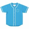 Sky blue baseball jersey with white piping and geometric icosahedron outline on chest, front view