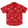 Red paisley short-sleeve button-down shirt with floral pattern