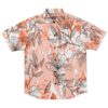 Short sleeve button-down shirt with orange floral design, front view