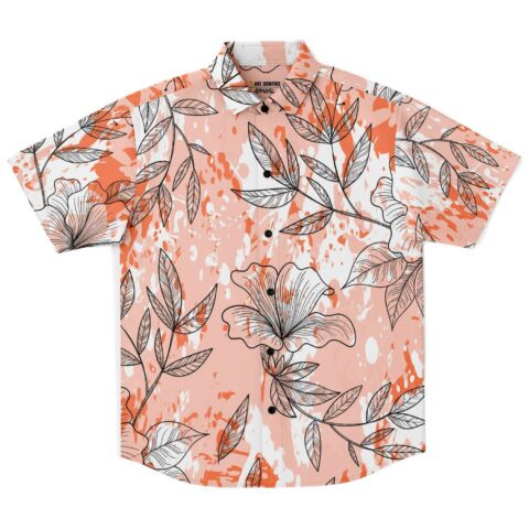 Front view of the orange floral rave button-down shirt