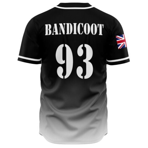 Black to white fade rave jersey, back, Bandicoot 93 text, Union Jack sleeve patch