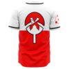 Back view of anime-inspired baseball jersey showing large red and white fan emblem on split