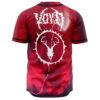 Back view of red lightning jersey featuring deer skull emblem and jagged text logo