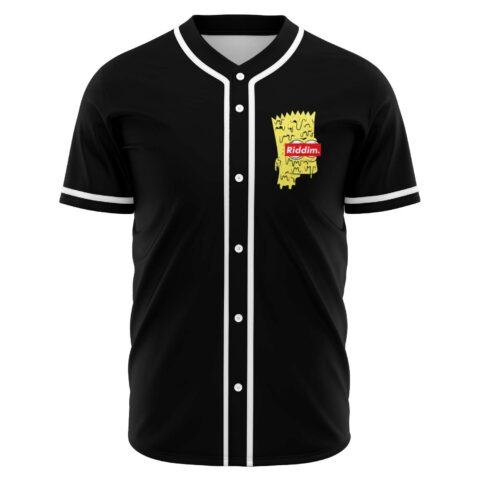 Black melting rave baseball jersey front view with drippy yellow cartoon graphic on chest