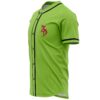 Side view of lime green rave baseball jersey with black trim and red 3D logo