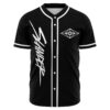 Black baseball jersey with brushstroke Slander wordmark and diamond eye logo, front view