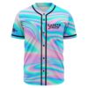 Pastel holographic swirl rave baseball jersey front view with Gareth Emery logo on chest