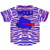 Back view of zebra print jersey showing WOOLI text above a blue mammoth graphic