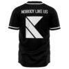 Back view of black rave jersey with NOBODY LIKE US text above a large white