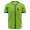 Lime green baseball jersey with red dragon-inspired 3D logo on chest, front view