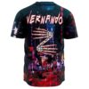 Back view of cyberpunk neon city jersey with skeleton hand and Vernando text