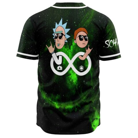 Cartoon-style duo giving rock hand signs over infinity symbol on back view