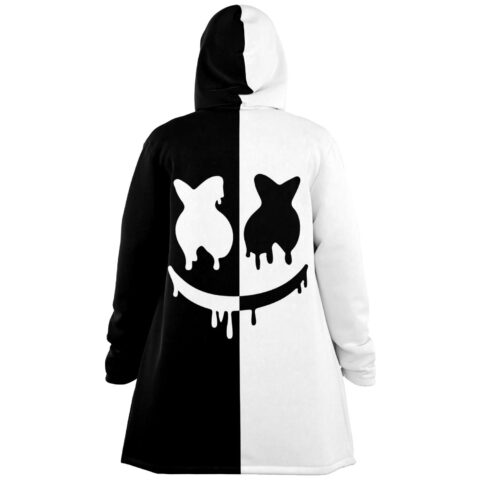 split black and white cloak with dripping smiley face back view