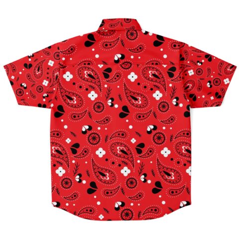 Back view of the red paisley rave button-down shirt