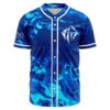 Blue swirling liquid print baseball jersey with white mountain diamond logo front view