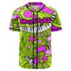 Neon lime doodle rave baseball jersey with piano keys and pink music notes front view