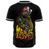Back view of black rave jersey featuring cartoon commando character with cigar and smoke graphic