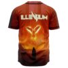 Illenium graphic baseball jersey back view with flaming phoenix and lightning arch design