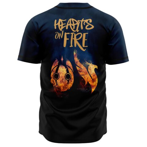 Hearts on Fire text on back of jersey above flaming skull and wing graphics