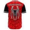Back view of red spider web rave baseball jersey with HEADBANGER text and spider logo