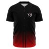 Black red ombre rave baseball jersey with XO heart logo on chest, front view