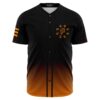 Zhu Nation baseball jersey front view with bagua wolf emblem on black orange fade