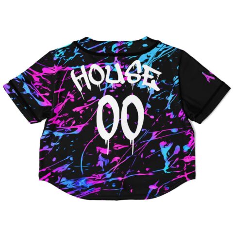 Acid splatter crop jersey with HOUSE 00 drip lettering back print