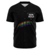 Black baseball jersey with San Holo triangle logo and rainbow light beam, front view