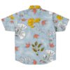Back view of the abstract floral rave button-down shirt with vibrant pattern