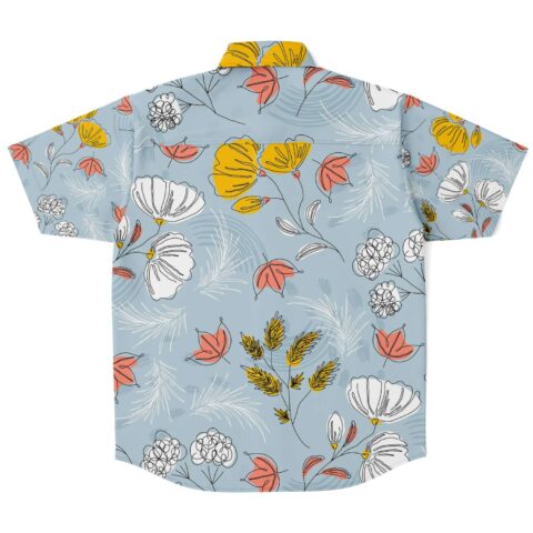 Back view of the abstract floral rave button-down shirt with vibrant pattern
