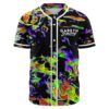 Neon acid trip swirl baseball jersey front view with Gareth Emery script logo