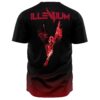 black to red ombre jersey back view with fiery winged angel graphic and Illenium text