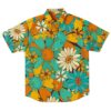 Front view of the colorful sunflower rave button-down shirt