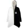 open front cloak split black and white with keep it mello chest print