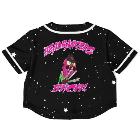 Back view of cropped jersey with vibrant graphic and character