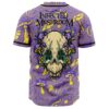 Back view showing fanged skull surrounded by mushrooms and Infected Mushroom text on lavender pattern