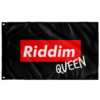 Black rave flag with red box Riddim text and white Queen script, flat view