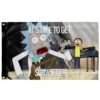 Cartoon scientist singing into microphone, flag reads 'time to get schwifty', next to keyboard-playing sidekick